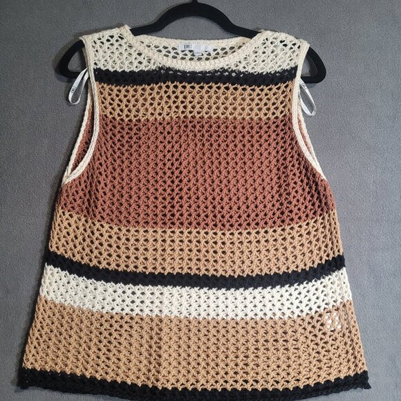 DR2 Loose Knit Tank Top Women's Medium Brown/White/Black/Tan - Picture 1 of 3